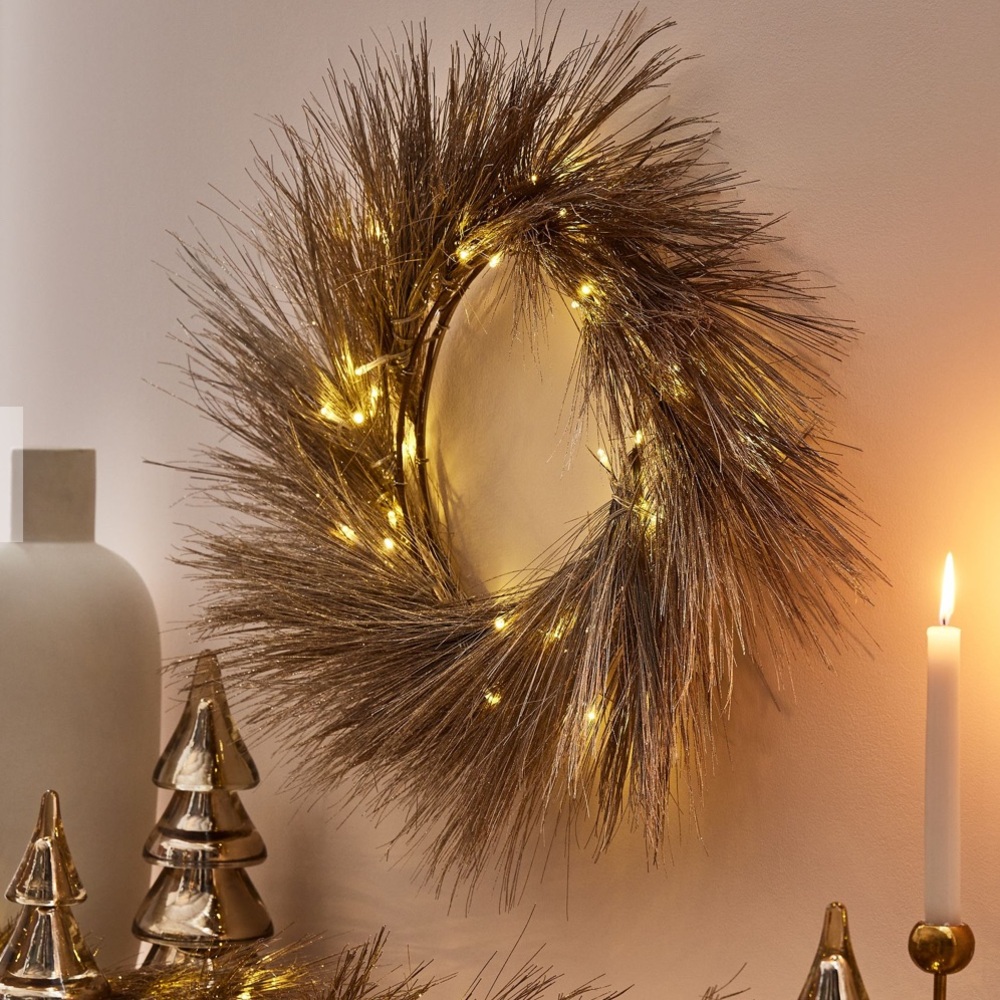 West Elm pine needle light up wreath